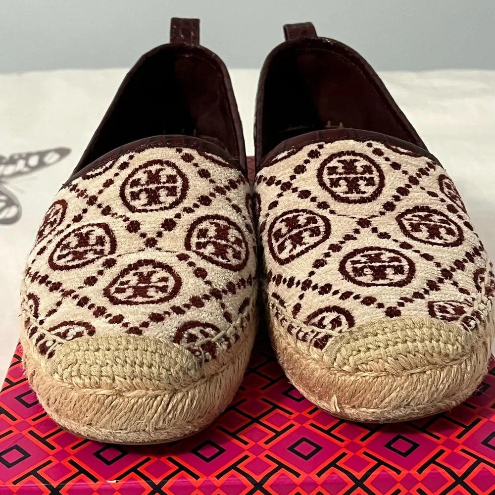 Tory Burch Burgundy Logo Espadrille Slip-On